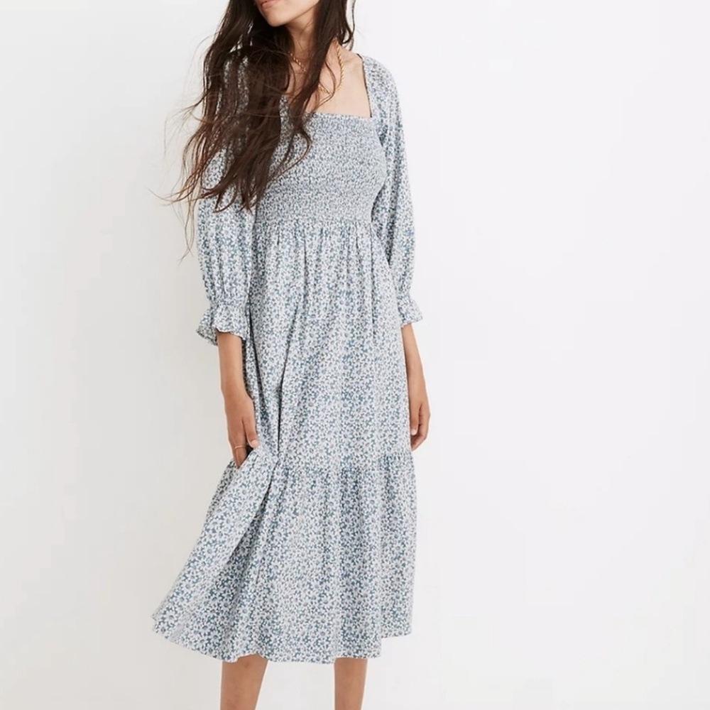 Madewell size XS lucie elbow-sleeve smocked dress